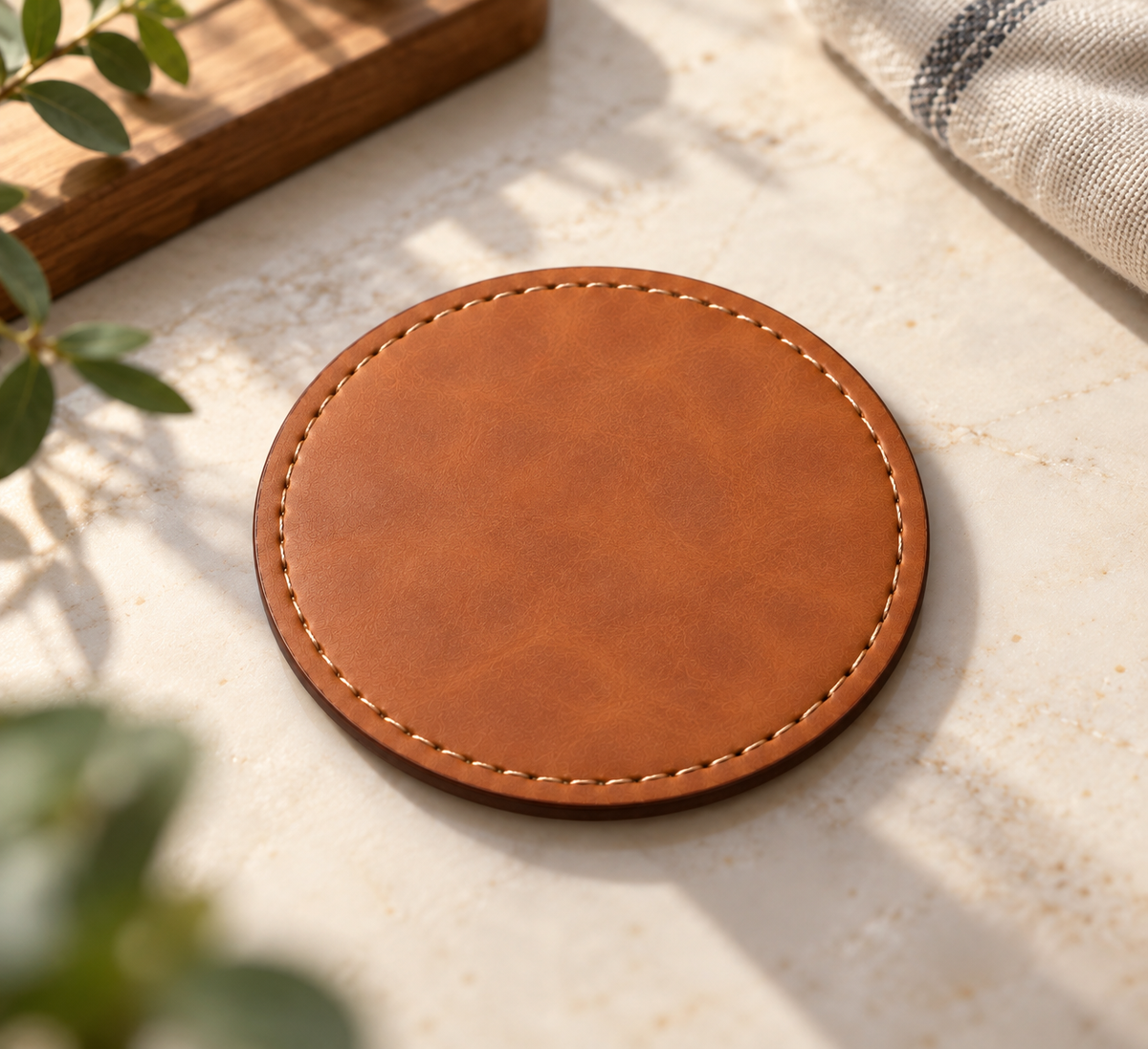 Brown Leather-Textured Coaster