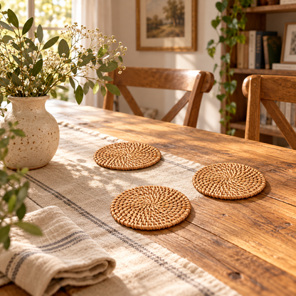 Round Woven Rattan Trivet